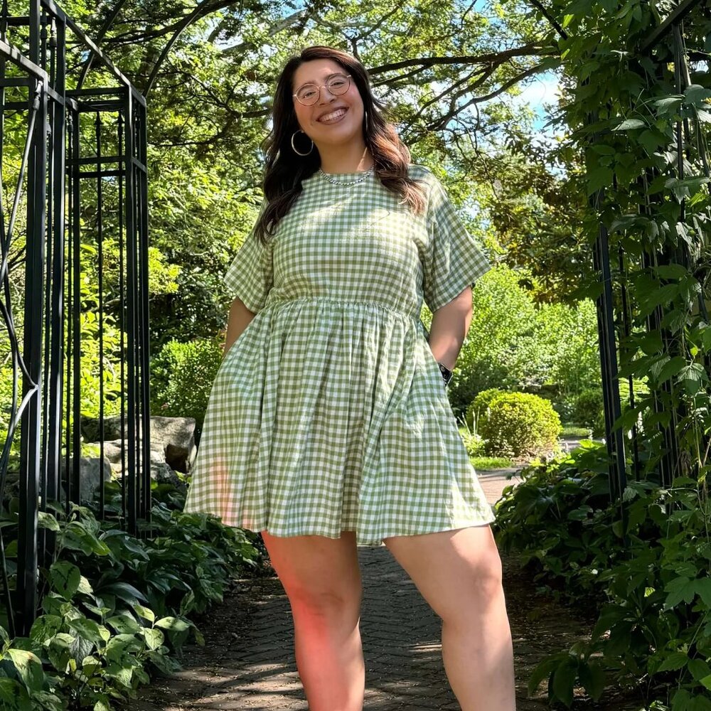 Shiny by Nature Gingham Dress - Matcha Green